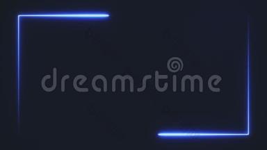 黑色背景的亮蓝色霓虹灯长方形框架，抽象3d渲染4K<strong>动画视频</strong>